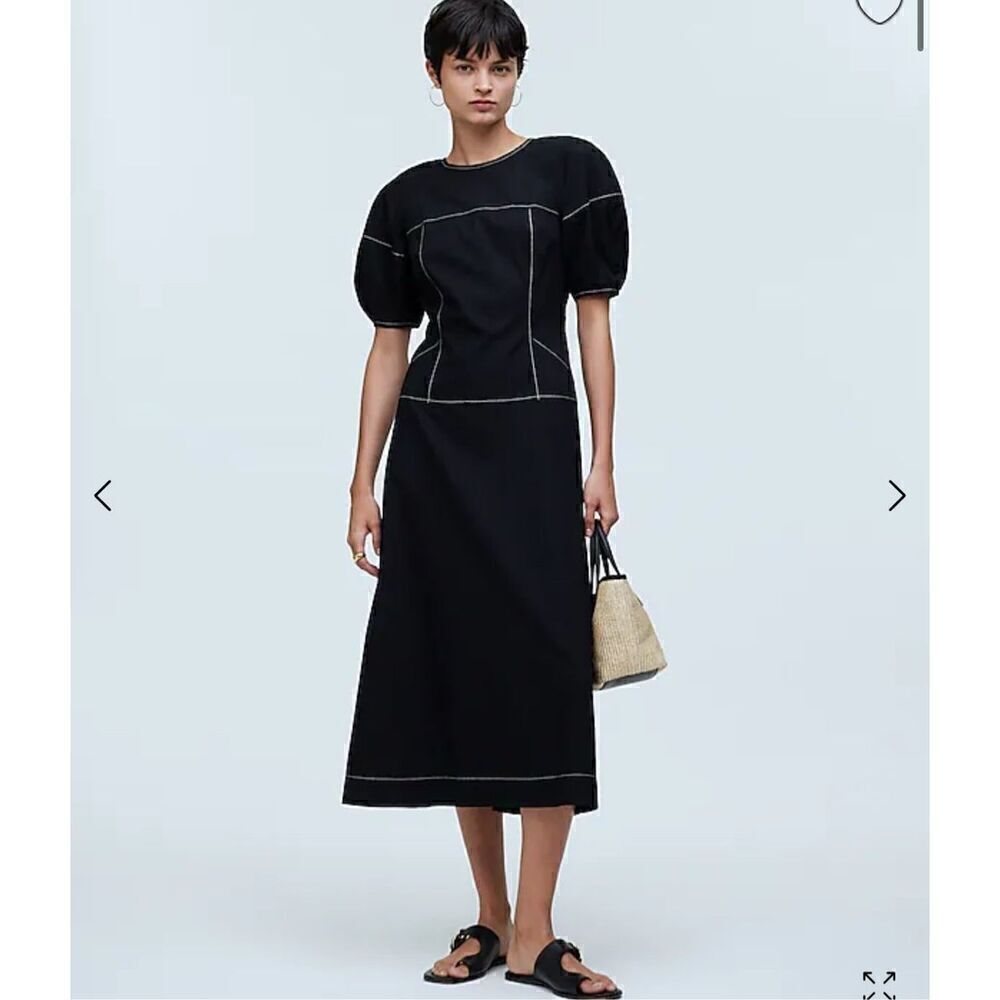 $128 Madewell Puff-Sleeve Drop-Waist Midi Dress size 2 m1